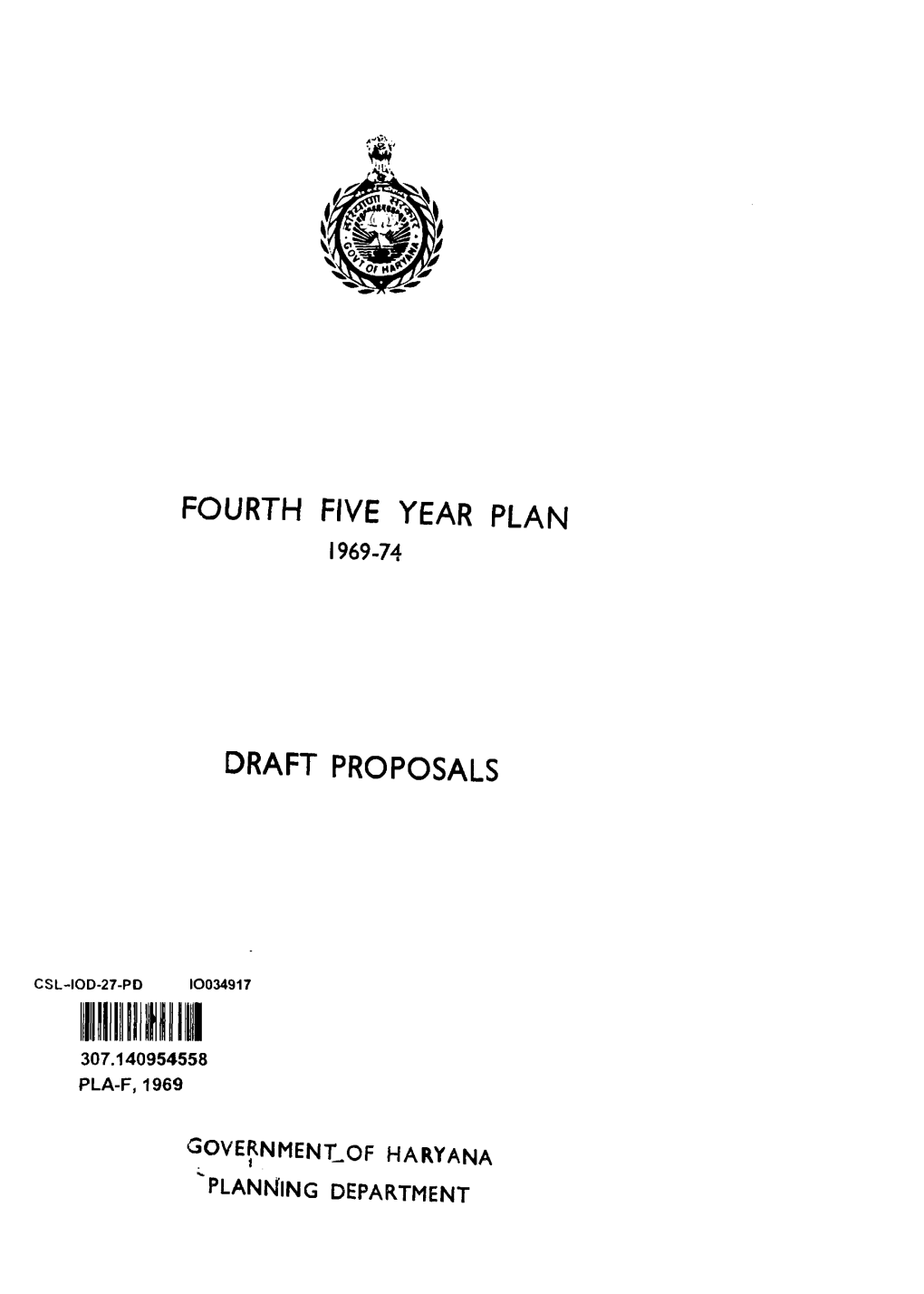 FOURTH FIVE YEAR PLAN DRAFT PROPOSALS H Illillll