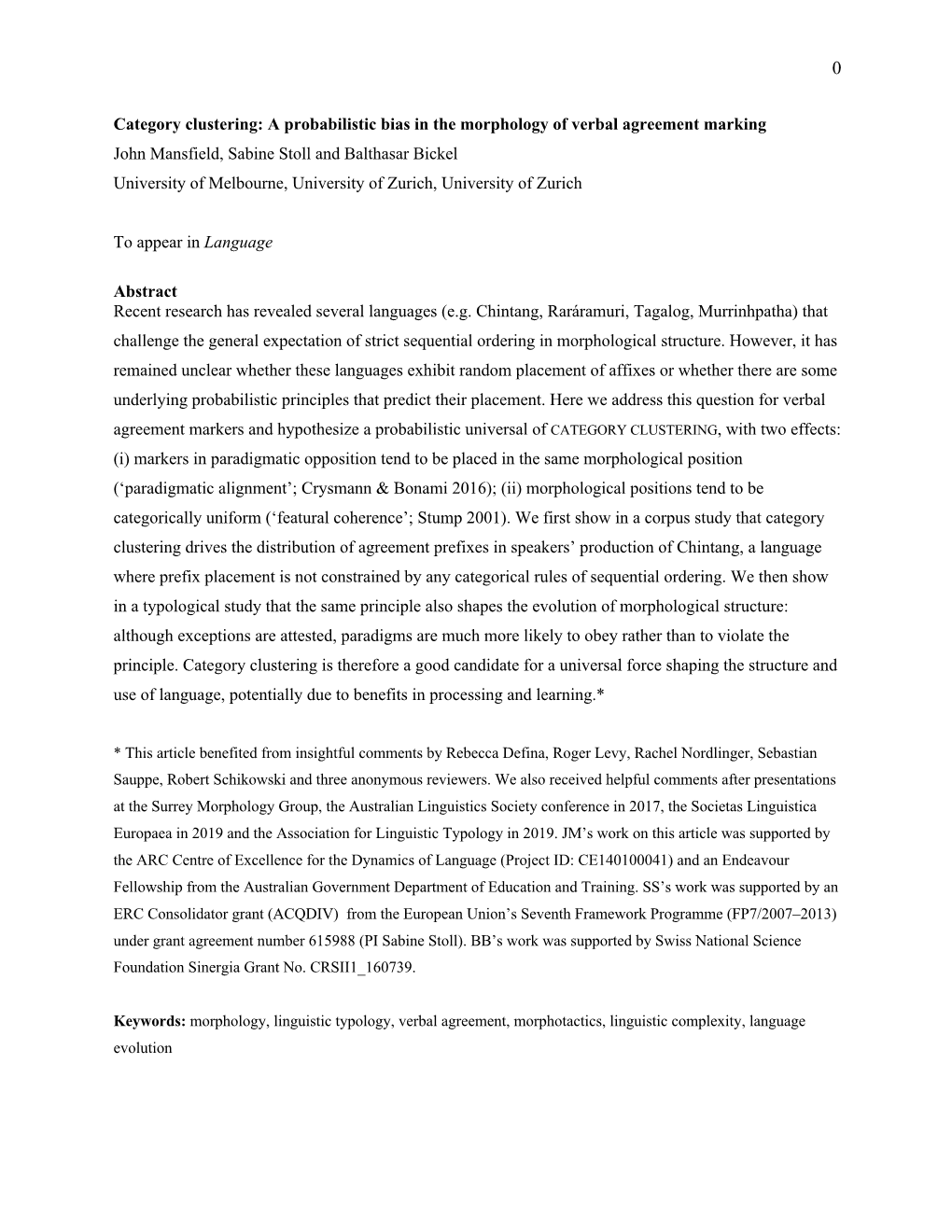 A Probabilistic Bias in the Morphology of Verbal Agreement