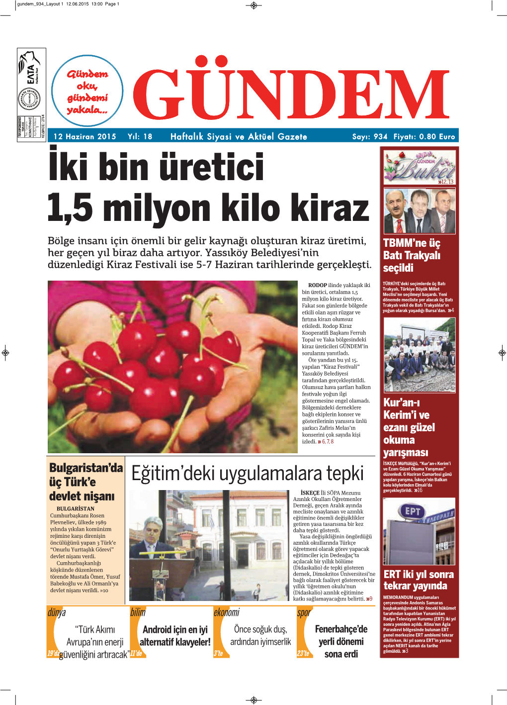 İki Bin Üretici 1,5 Milyon Kilo Kiraz