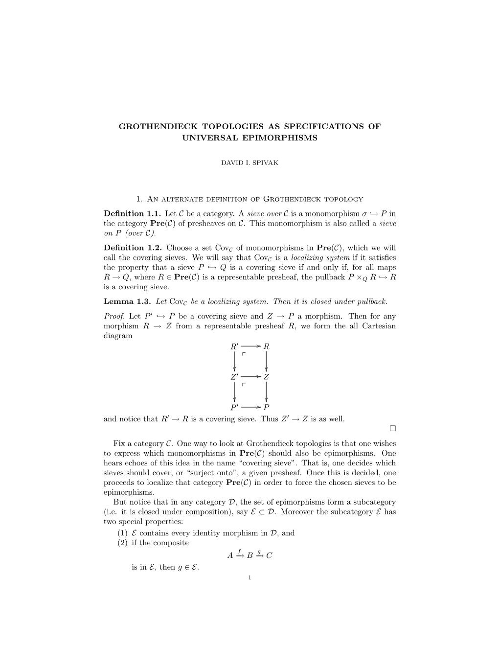 Grothendieck Topologies As Specifications of Universal Epimorphisms