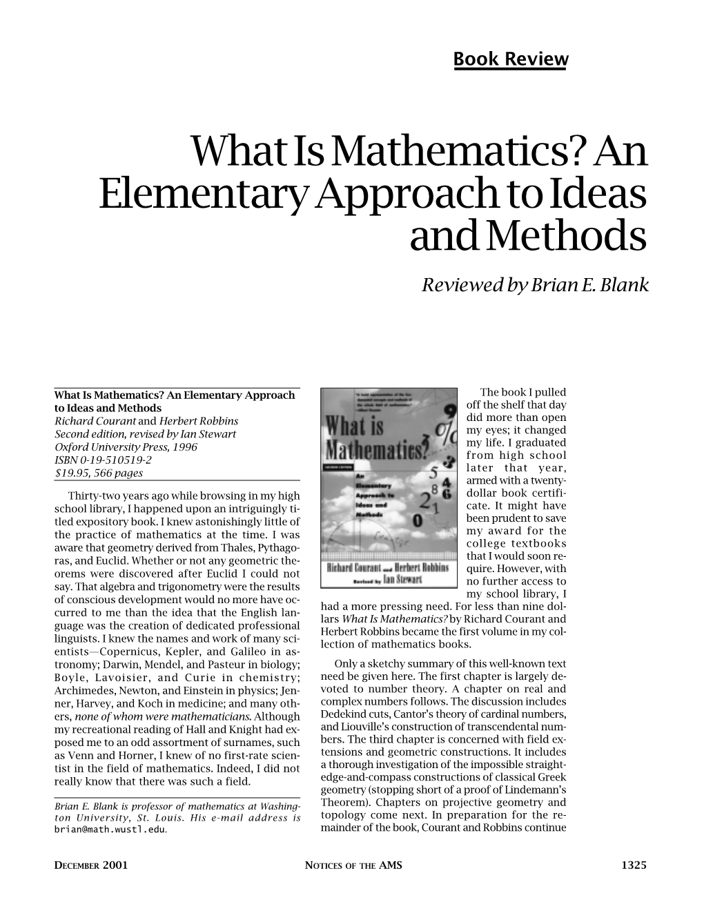 Book Review: What Is Mathematics? an Elementary Approach to Ideas and Methods, Volume 48, Number 11