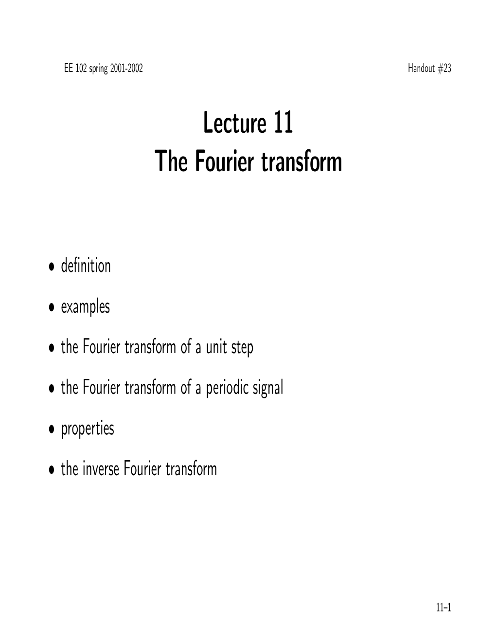 Lecture 11 the Fourier Transform