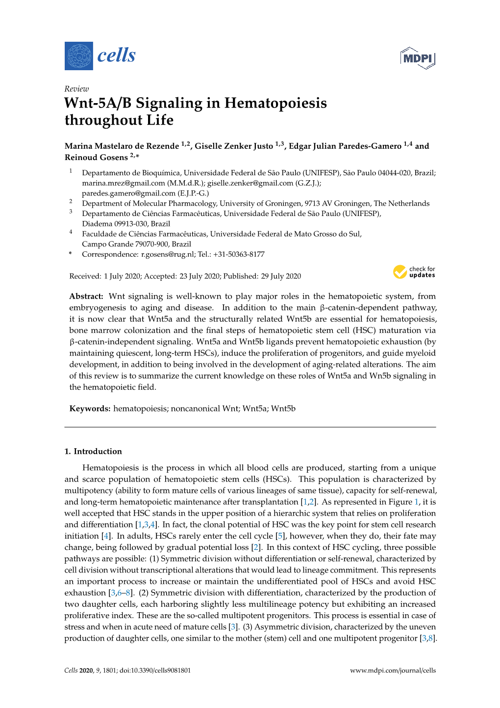 Wnt-5A/B Signaling in Hematopoiesis Throughout Life