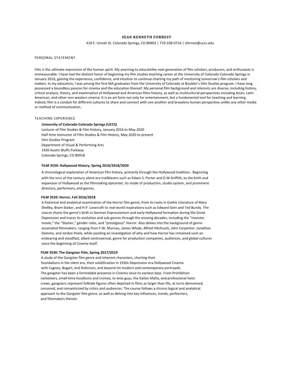 View Sean Forrest's CV