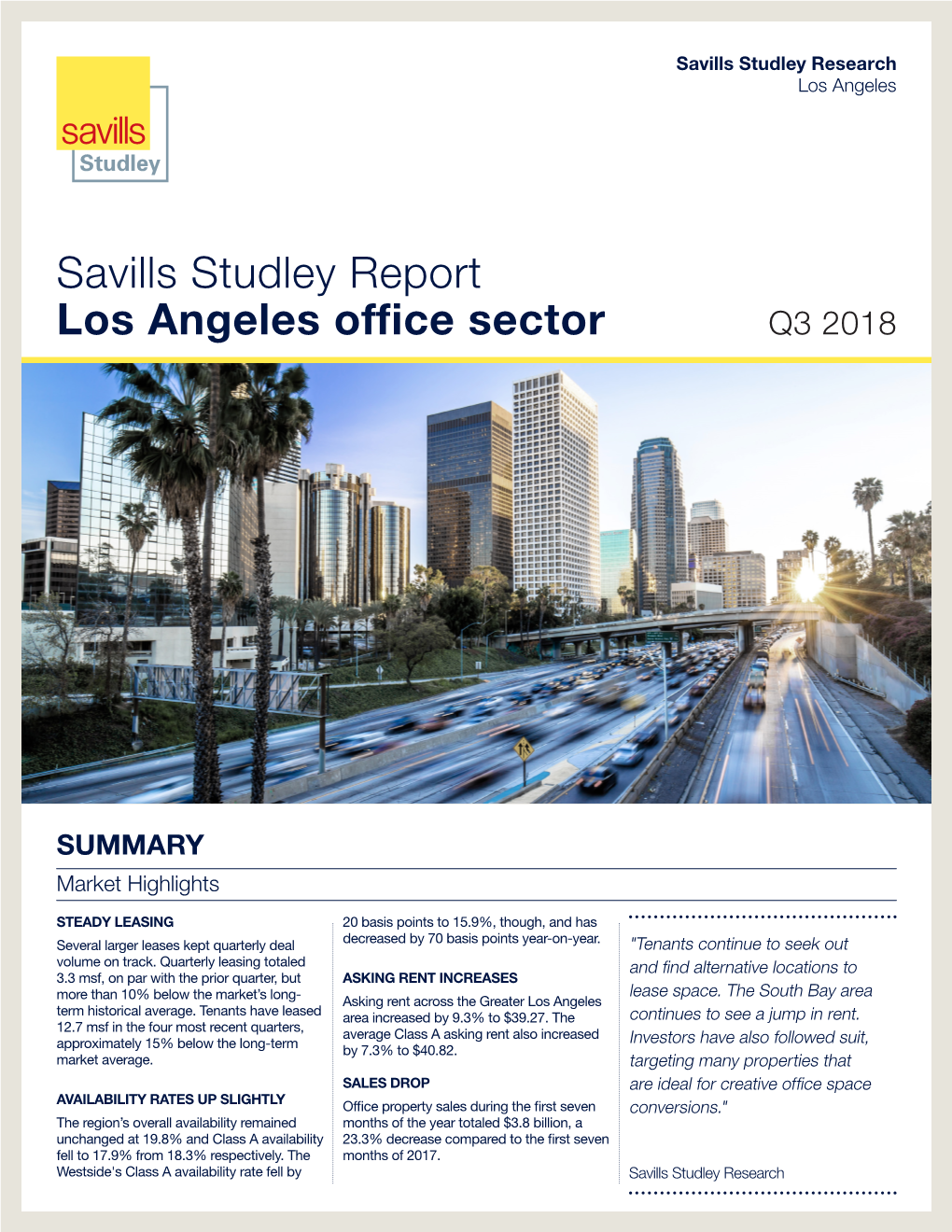 Savills Studley Report Los Angeles Office Sector Q3 2018