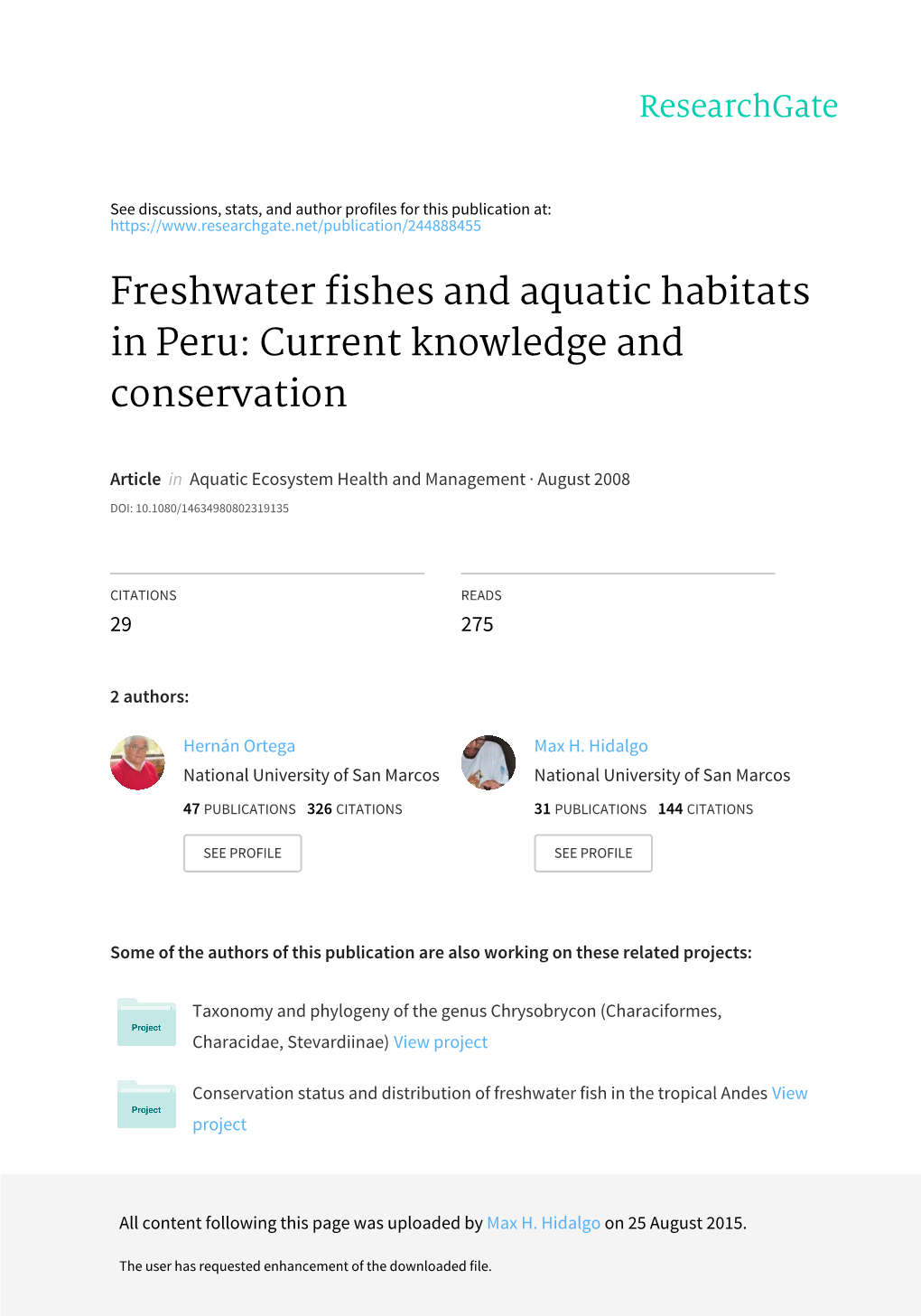 Freshwater Fishes and Aquatic Habitats in Peru: Current Knowledge and Conservation