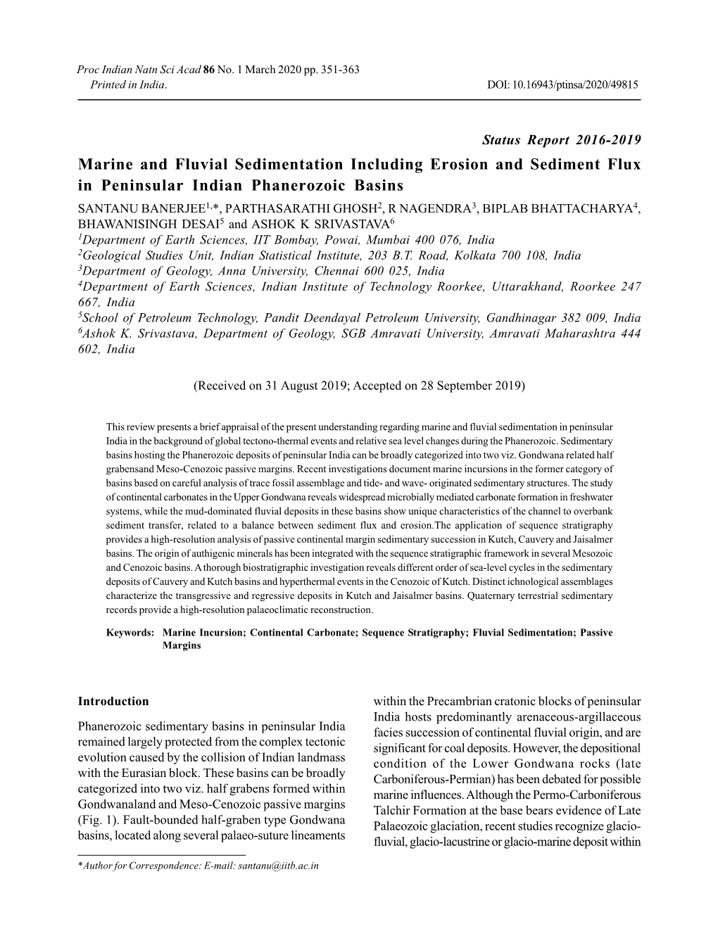 Marine and Fluvial Sedimentation Including Erosion and Sediment