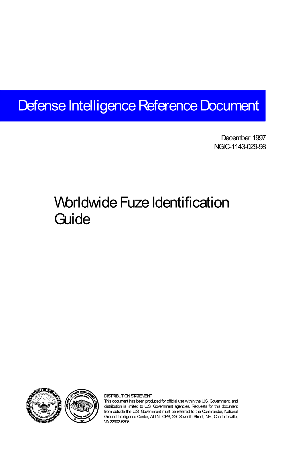 Worldwide Fuze Identification Guide Defense Intelligence Reference