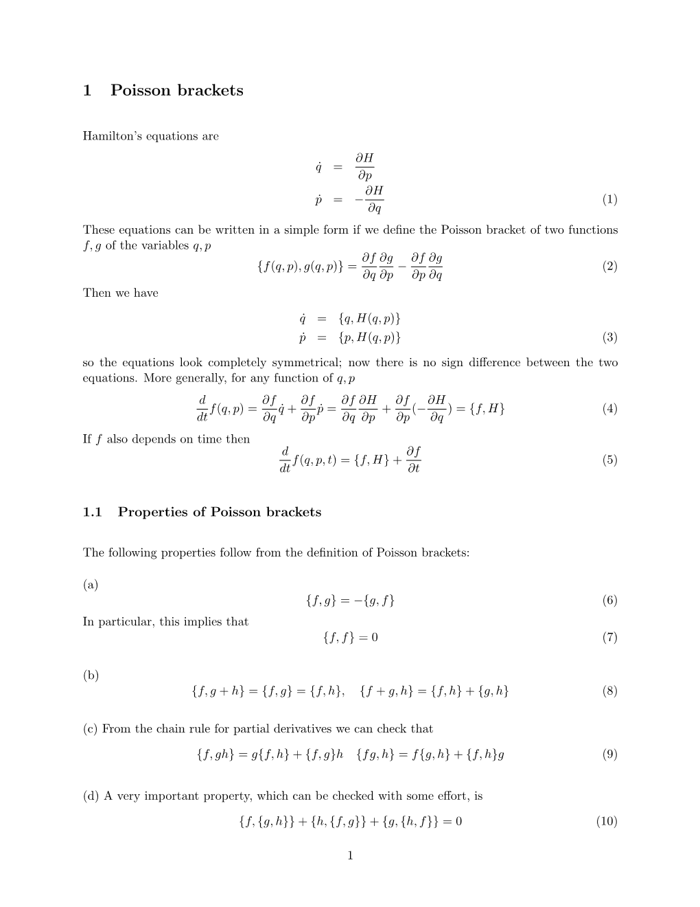 1 Poisson Brackets