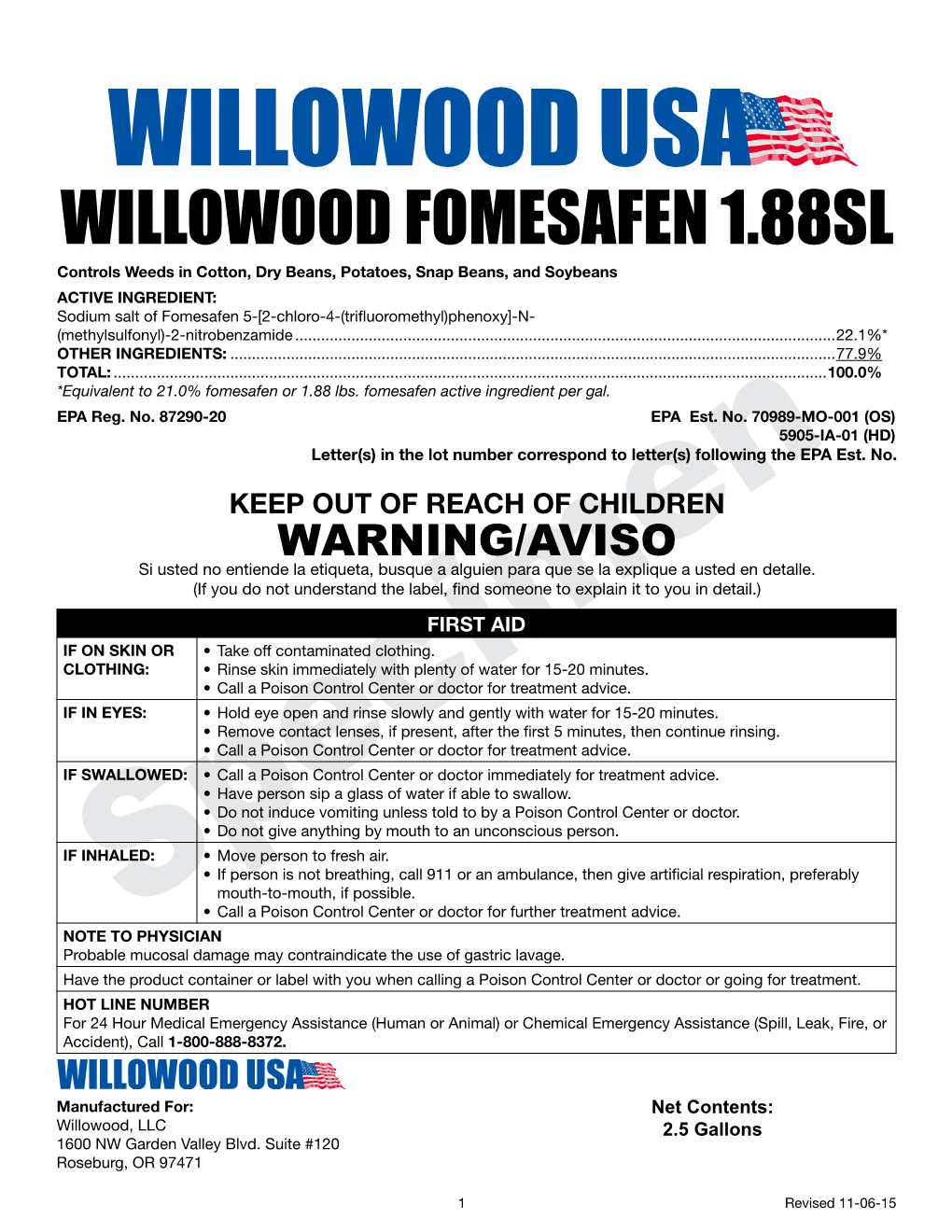 Willowood Fomesafen 1.88Sl