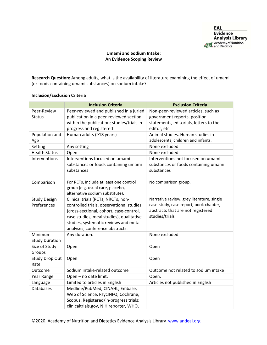 An Evidence Scoping Review