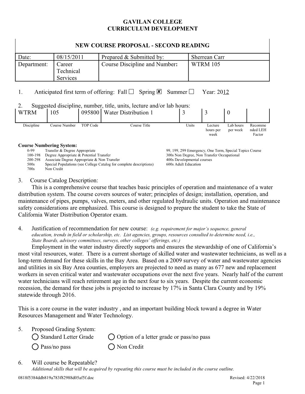 Course Discipline and s3