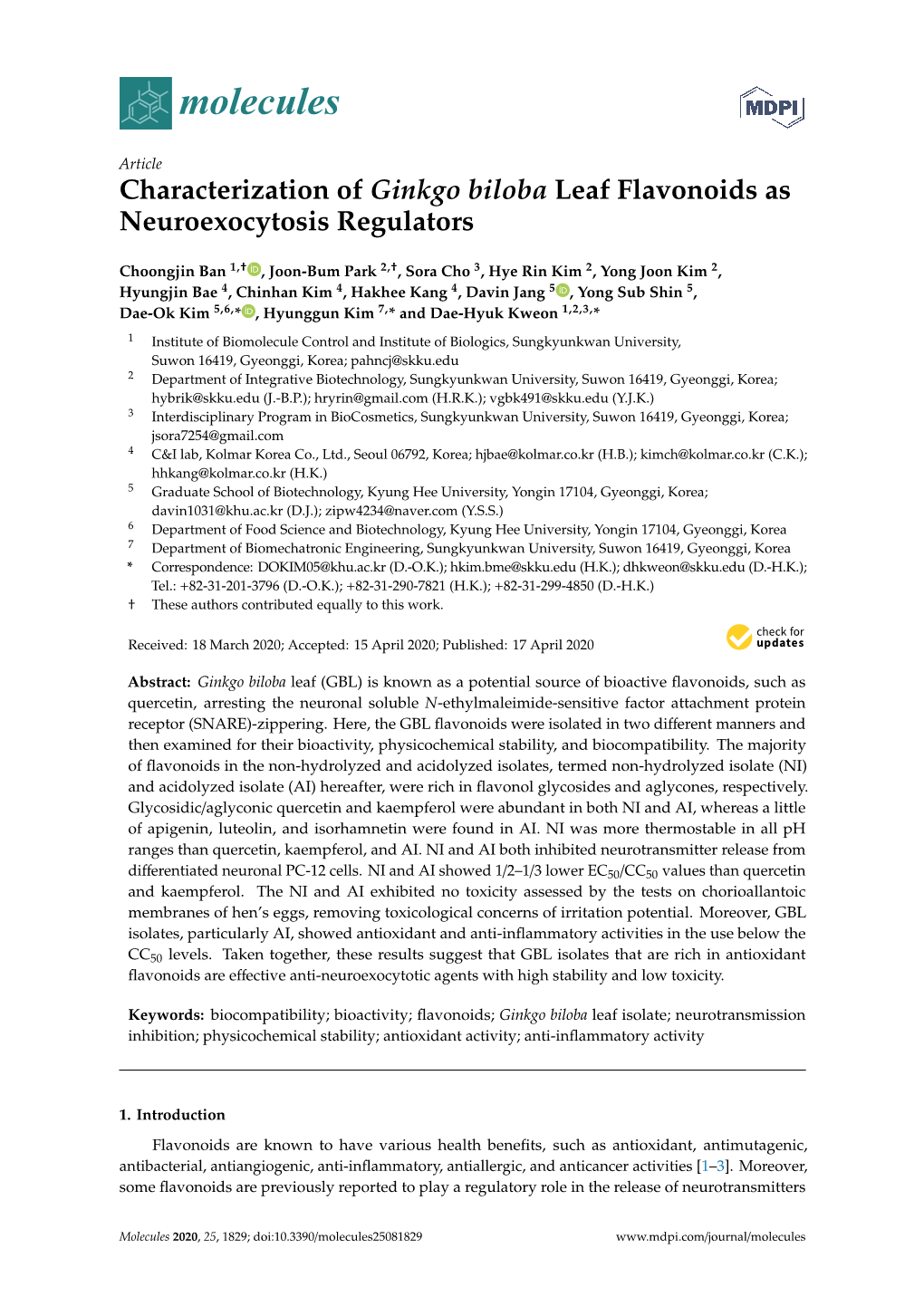 Characterization of Ginkgo Biloba Leaf Flavonoids As Neuroexocytosis Regulators