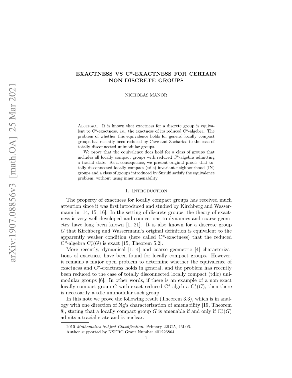 Arxiv:1907.08856V3 [Math.OA] 25 Mar 2021 Disatailsaeadi Nuclear