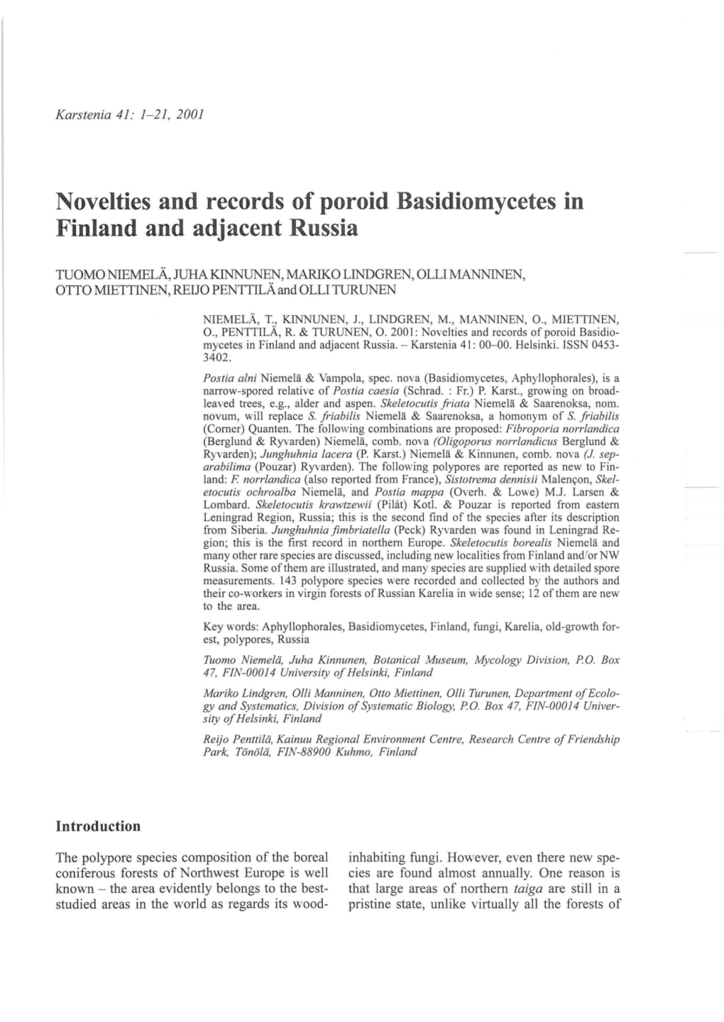 Novelties and Records of Poroid Basidiomycetes in Finland and Adjacent Russia