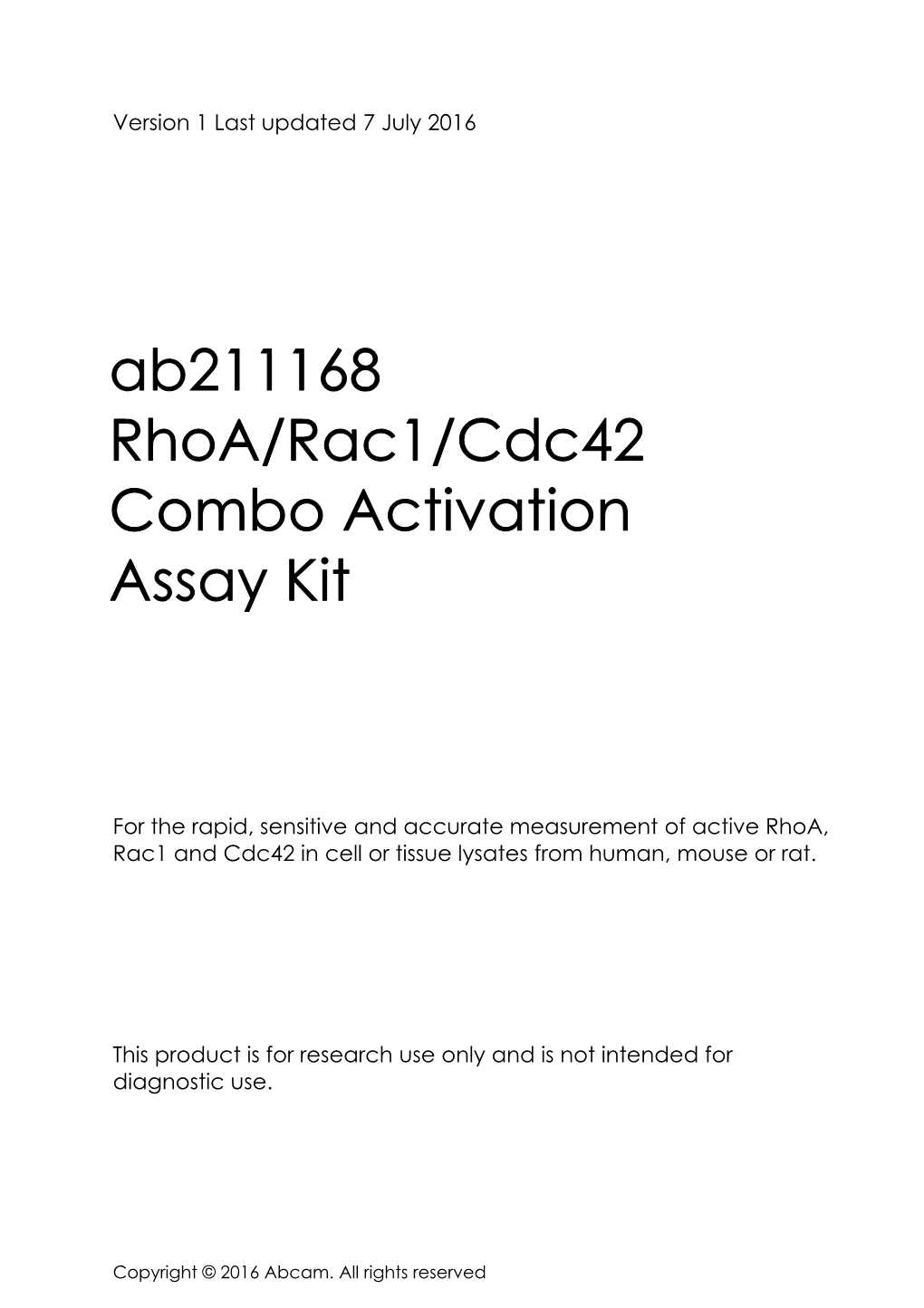 Ab211168 Rhoa/Rac1/Cdc42 Combo Activation Assay Kit