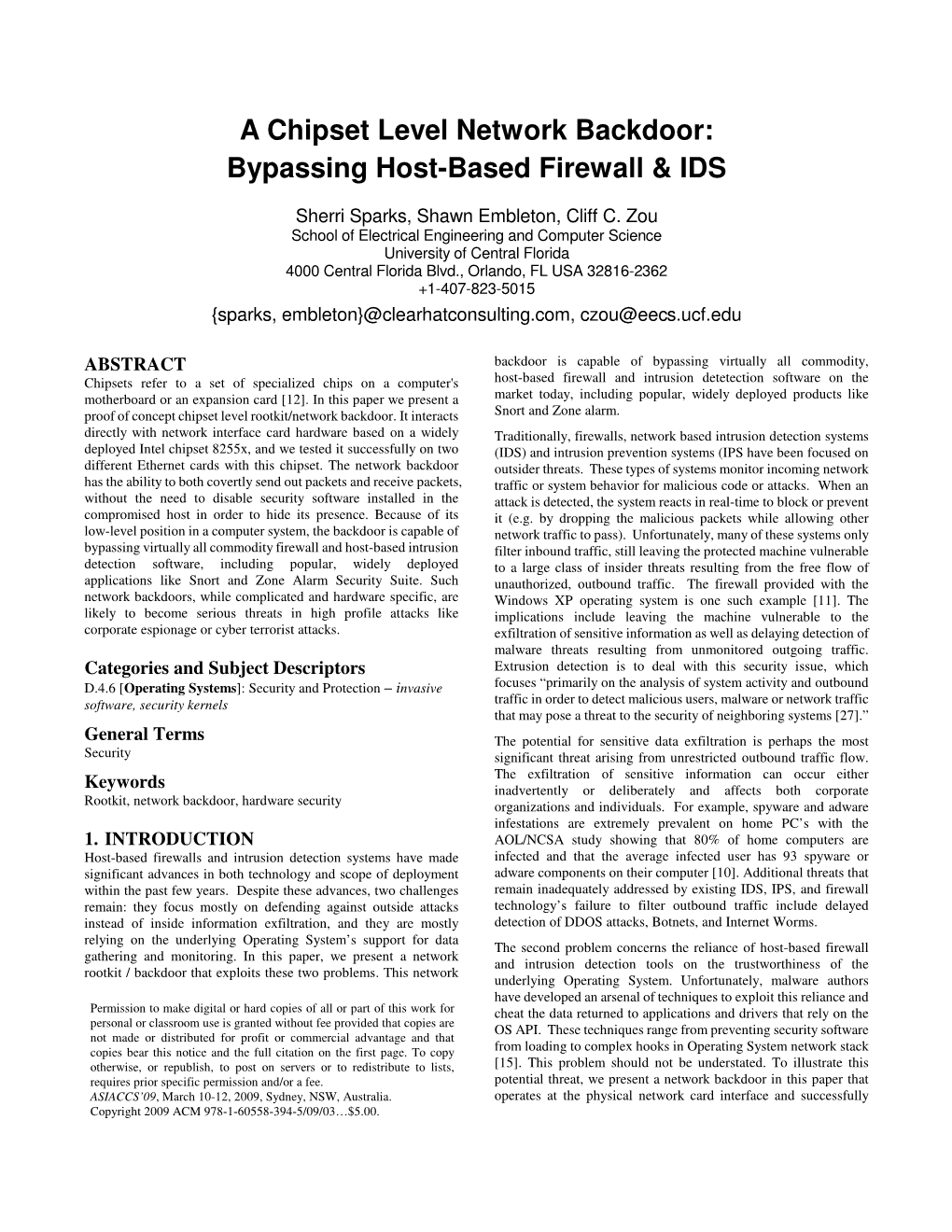 A Chipset Level Network Backdoor: Bypassing Host-Based Firewall &