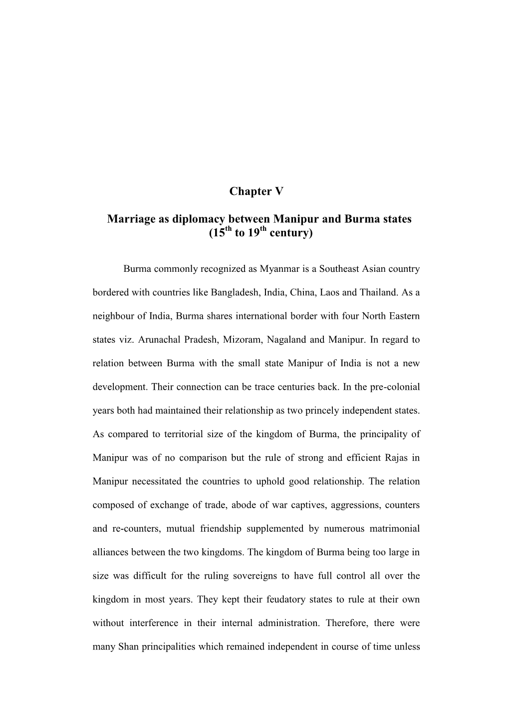 Chapter V Marriage As Diplomacy Between Manipur and Burma States