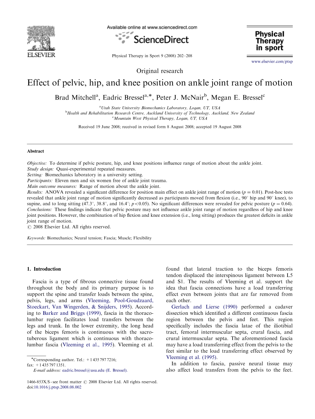 Effect of Pelvic, Hip, and Knee Position on Ankle Joint Range of Motion