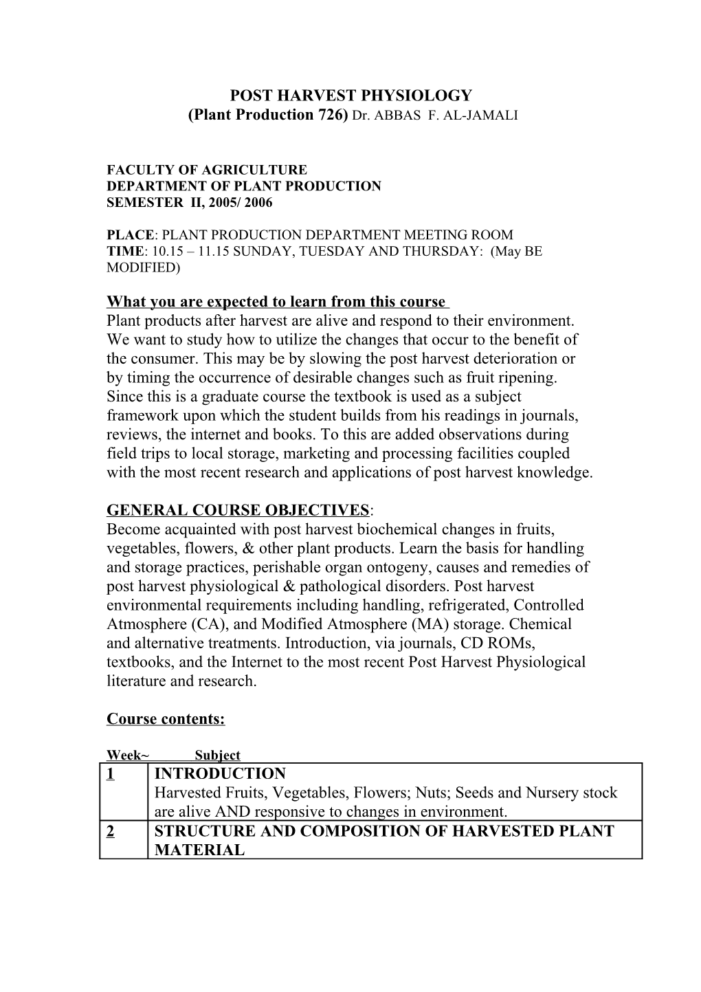 Post Harvest Phisiology