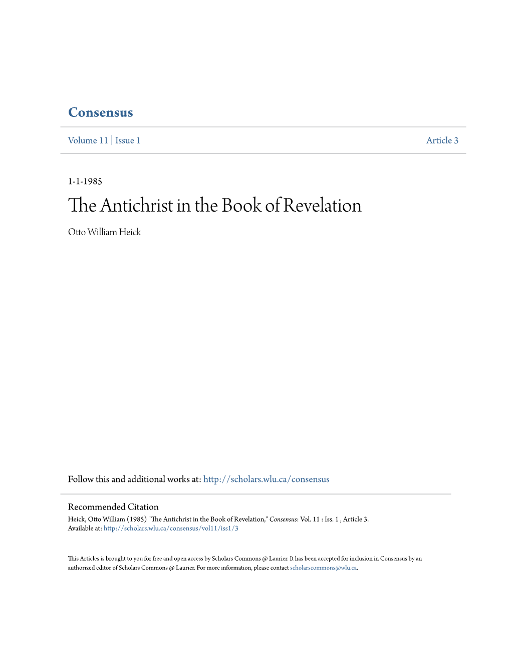 The Antichrist in the Book of Revelation Otto William Heick