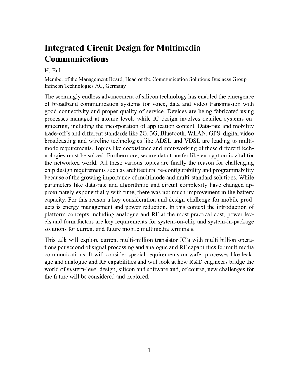 Integrated Circuit Design for Multimedia Communications H