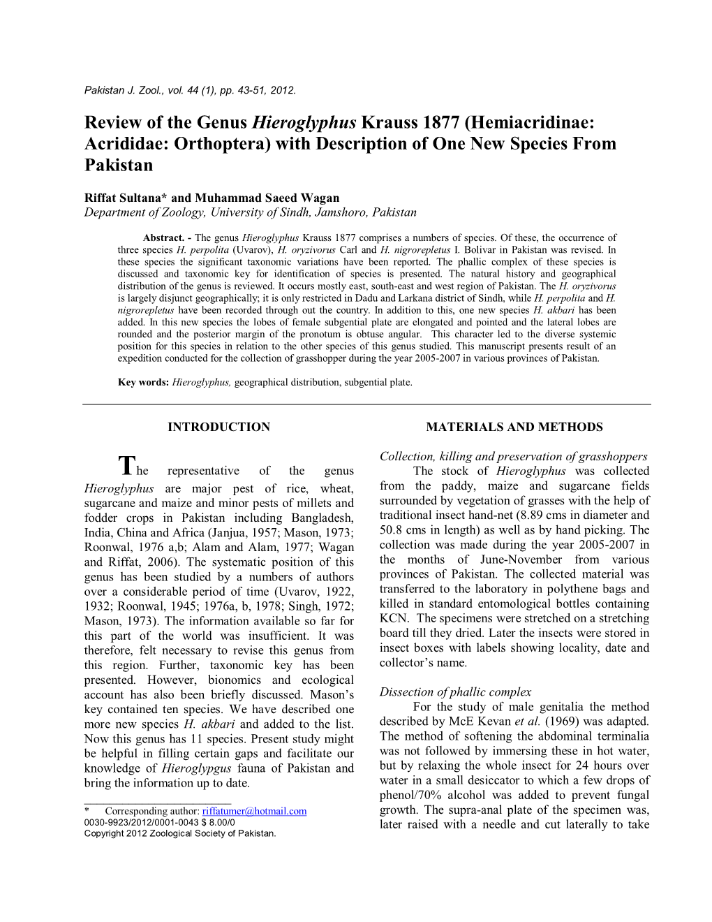 Hemiacridinae: Acrididae: Orthoptera) with Description of One New Species from Pakistan