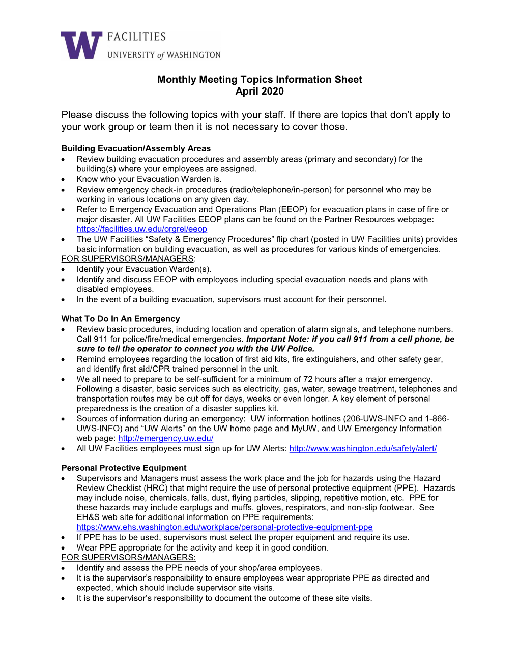 Monthly Meeting Topics Information Sheet April 2020