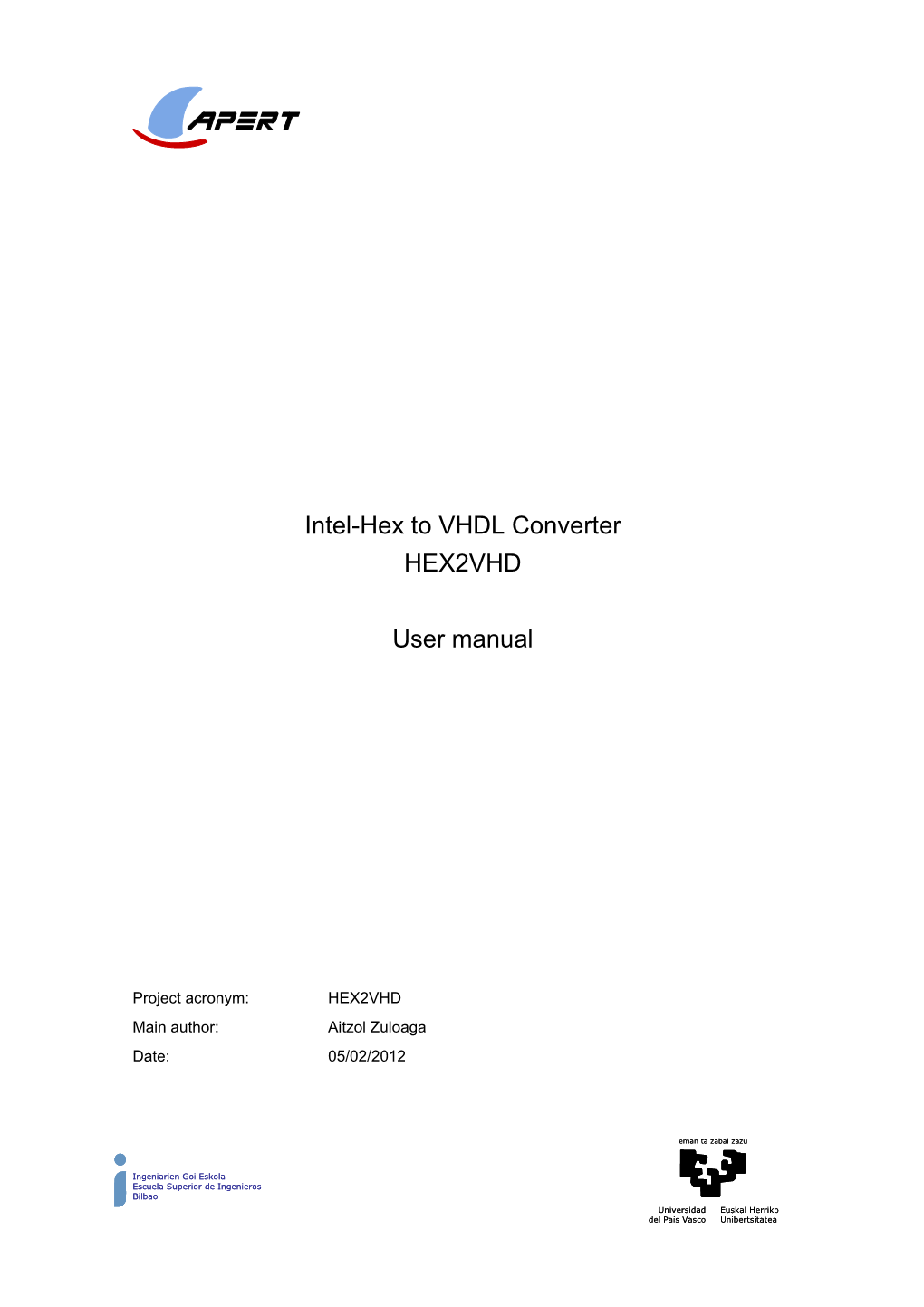 Intel-Hex to VHDL Converter HEX2VHD User Manual