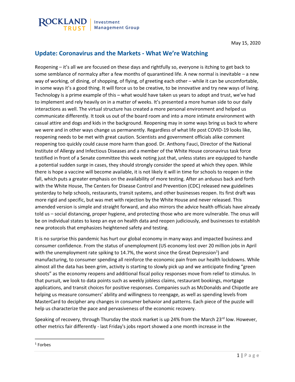 Update: Coronavirus and the Markets - What We’Re Watching