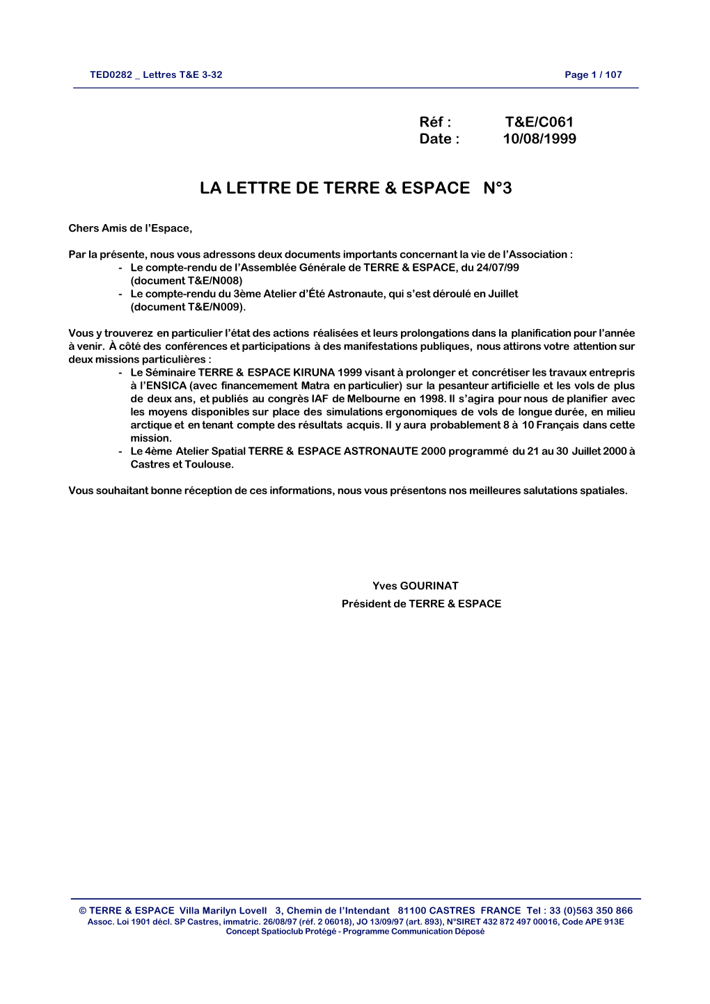 La Lettre De Terre & Espace