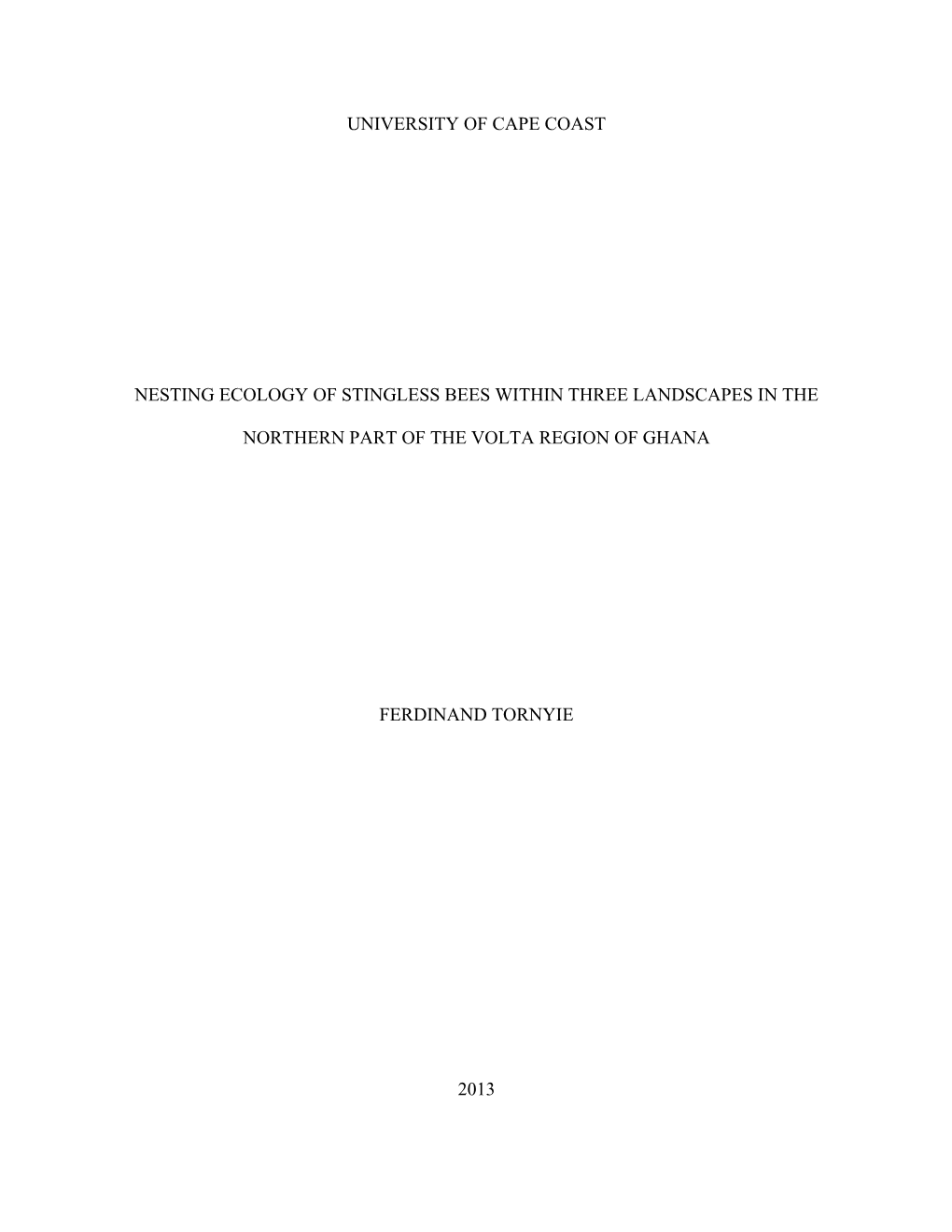 University of Cape Coast Nesting Ecology Of