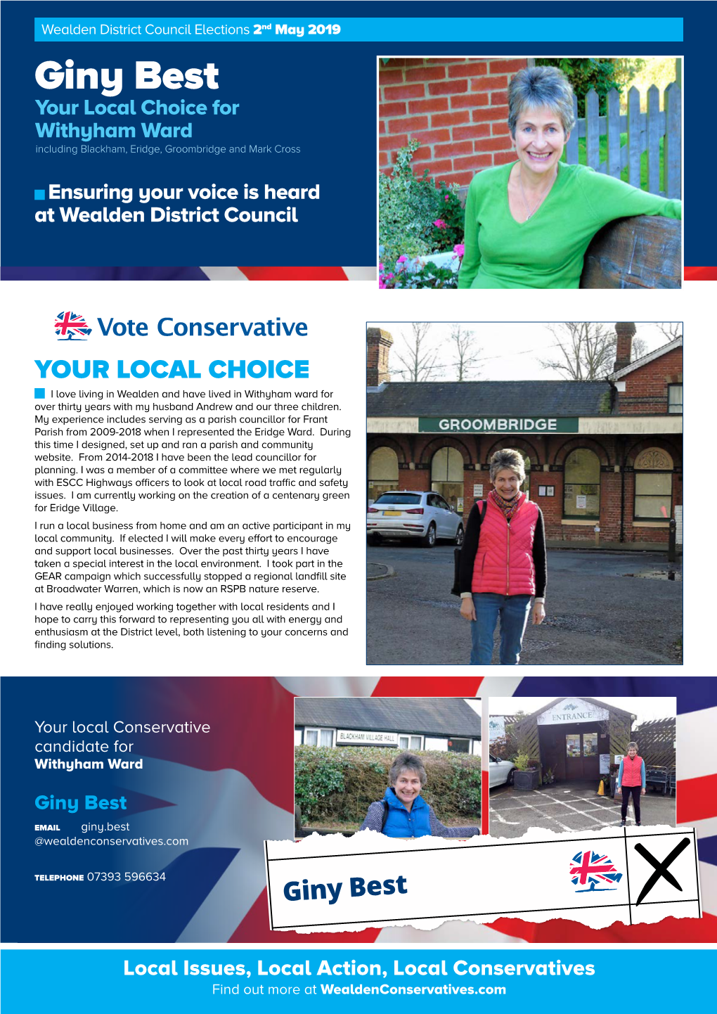 Giny Best Your Local Choice for Withyham Ward Includingincluding Blackham,Blackham, Eridge, Eridge, Groombridge Groombridge and and Mark Mark Cross Cross