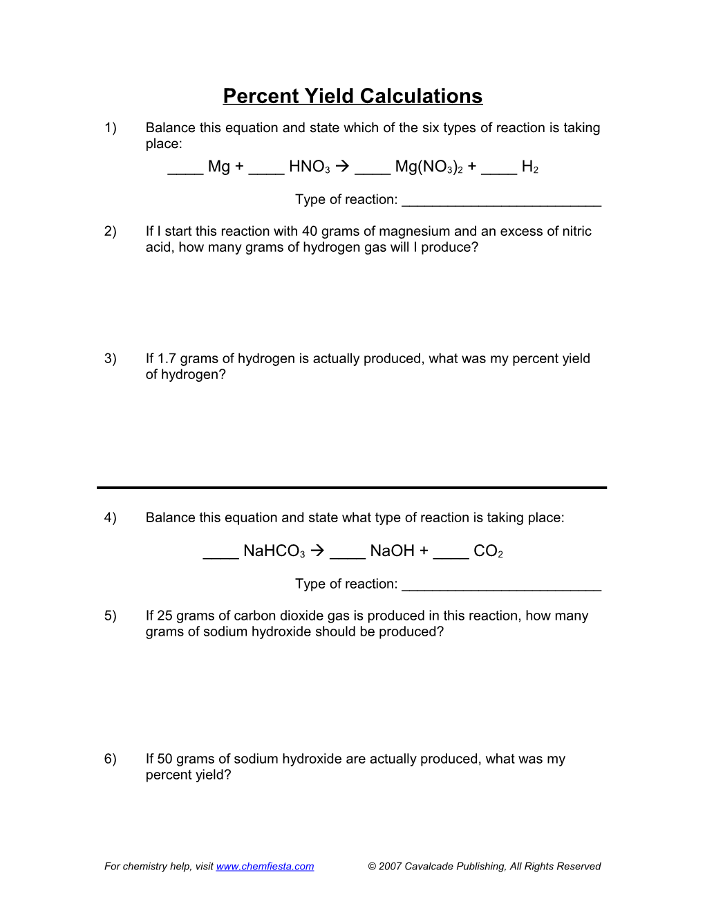 Percent Yield Calculations