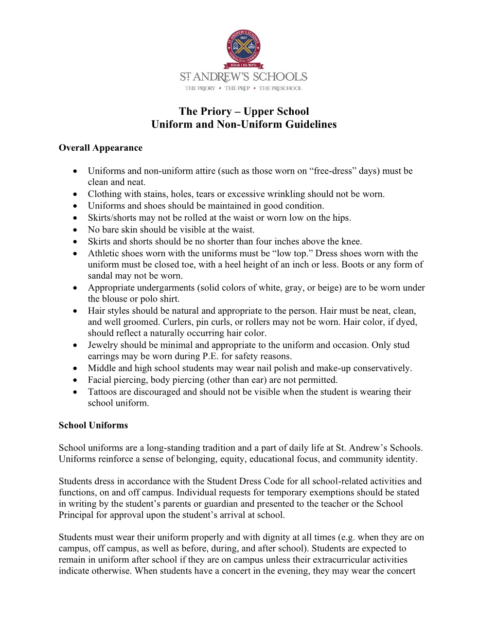 The Priory – Upper School Uniform and Non-Uniform Guidelines