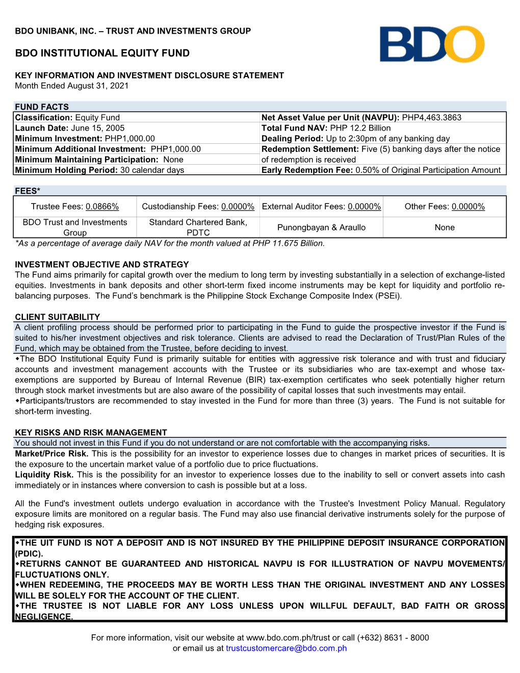 Bdo Institutional Equity Fund