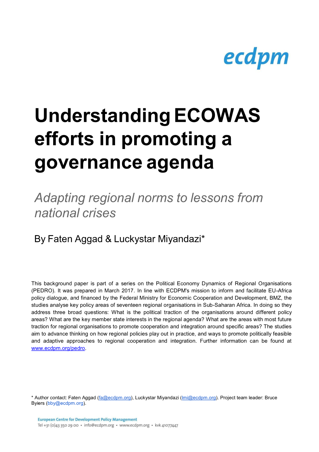 Understanding ECOWAS Efforts in Promoting a Governance Agenda