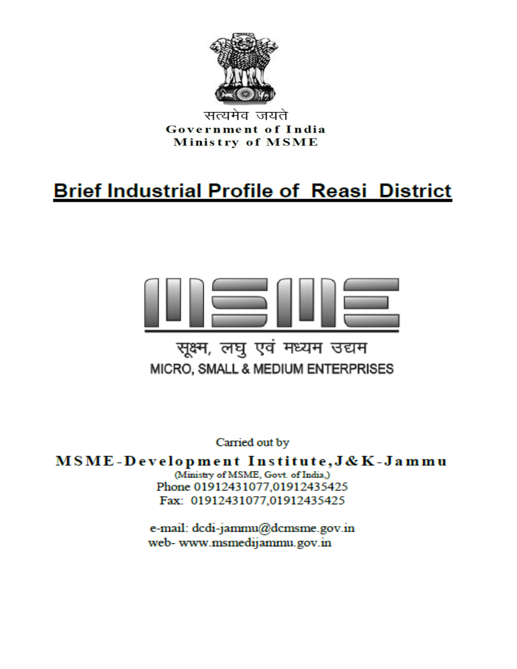 Brief Industrial Profile of Reasi District