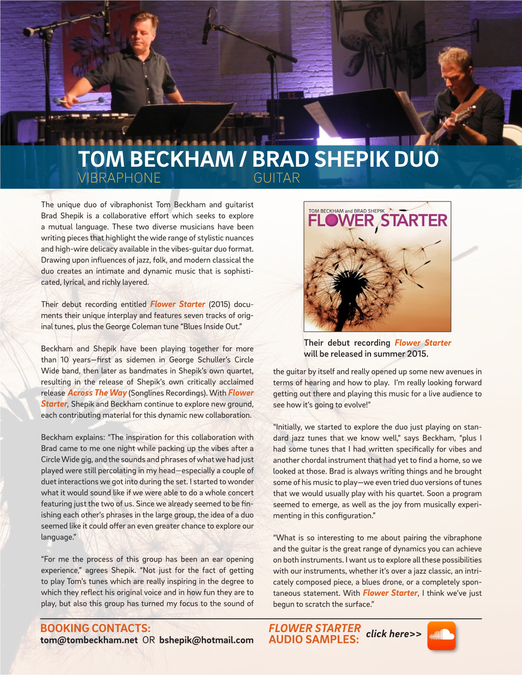 Tom Beckham / Brad Shepik Duo Vibraphone Guitar