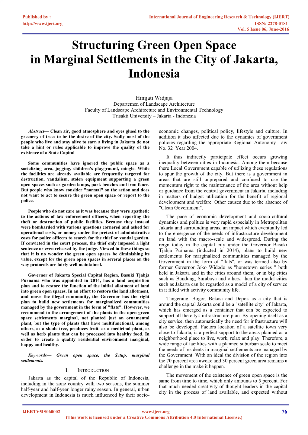 Structuring Green Open Space in Marginal Settlements in the City of Jakarta, Indonesia