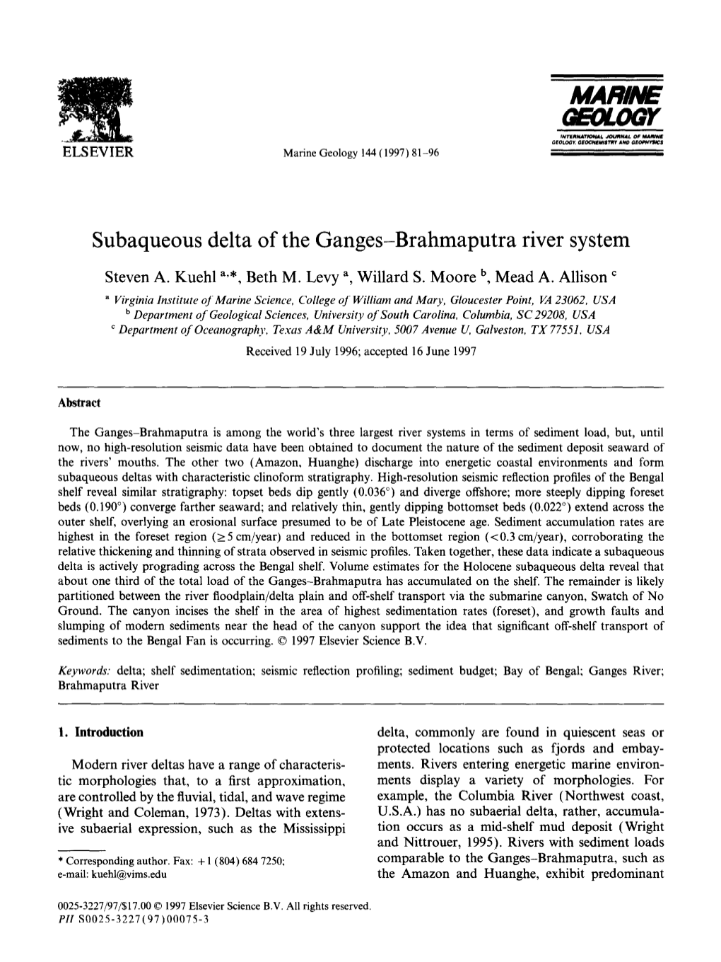 Subaqueous Delta of the Ganges-Brahmaputra River System