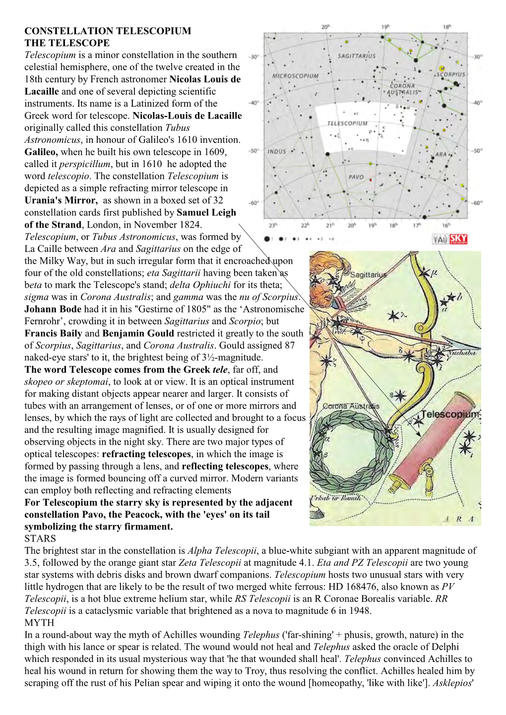 CONSTELLATION TELESCOPIUM the TELESCOPE Telescopium Is A