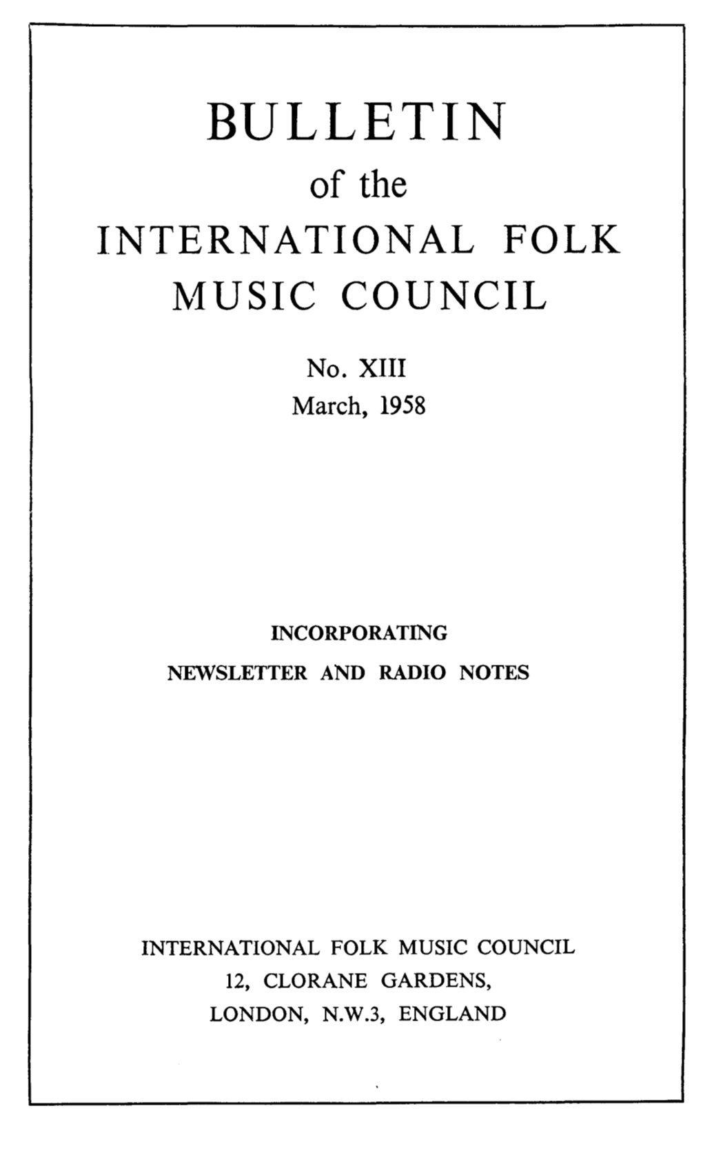 BULLETIN of the INTERNATIONAL FOLK L\1USIC COUNCIL