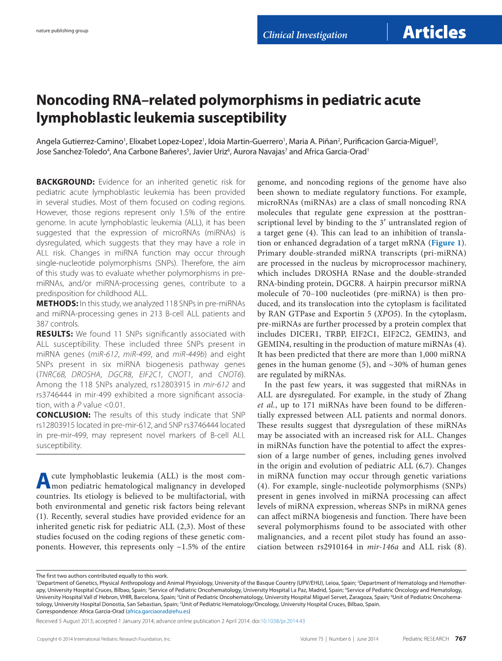 Noncoding RNA–Related Polymorphisms in Pediatric Acute Lymphoblastic Leukemia Susceptibility