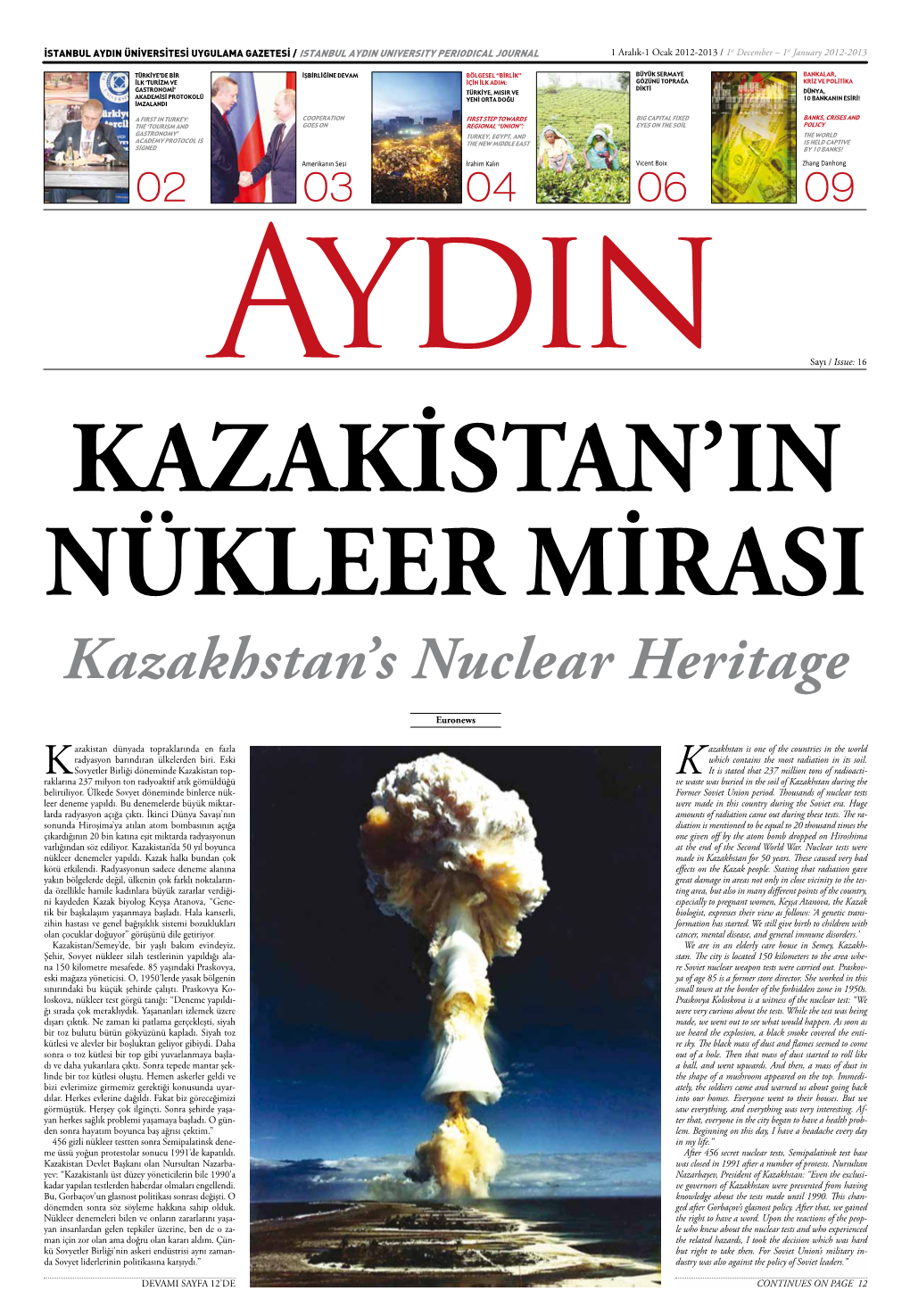 Sayı / Issue: 16 Kazakistan’In Nükleer Mirası Kazakhstan’S Nuclear Heritage