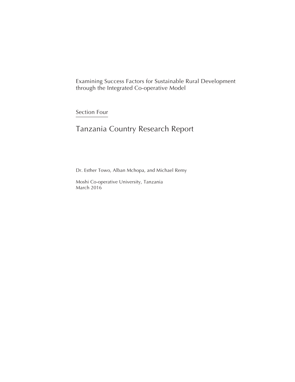 Tanzania Country Research Report