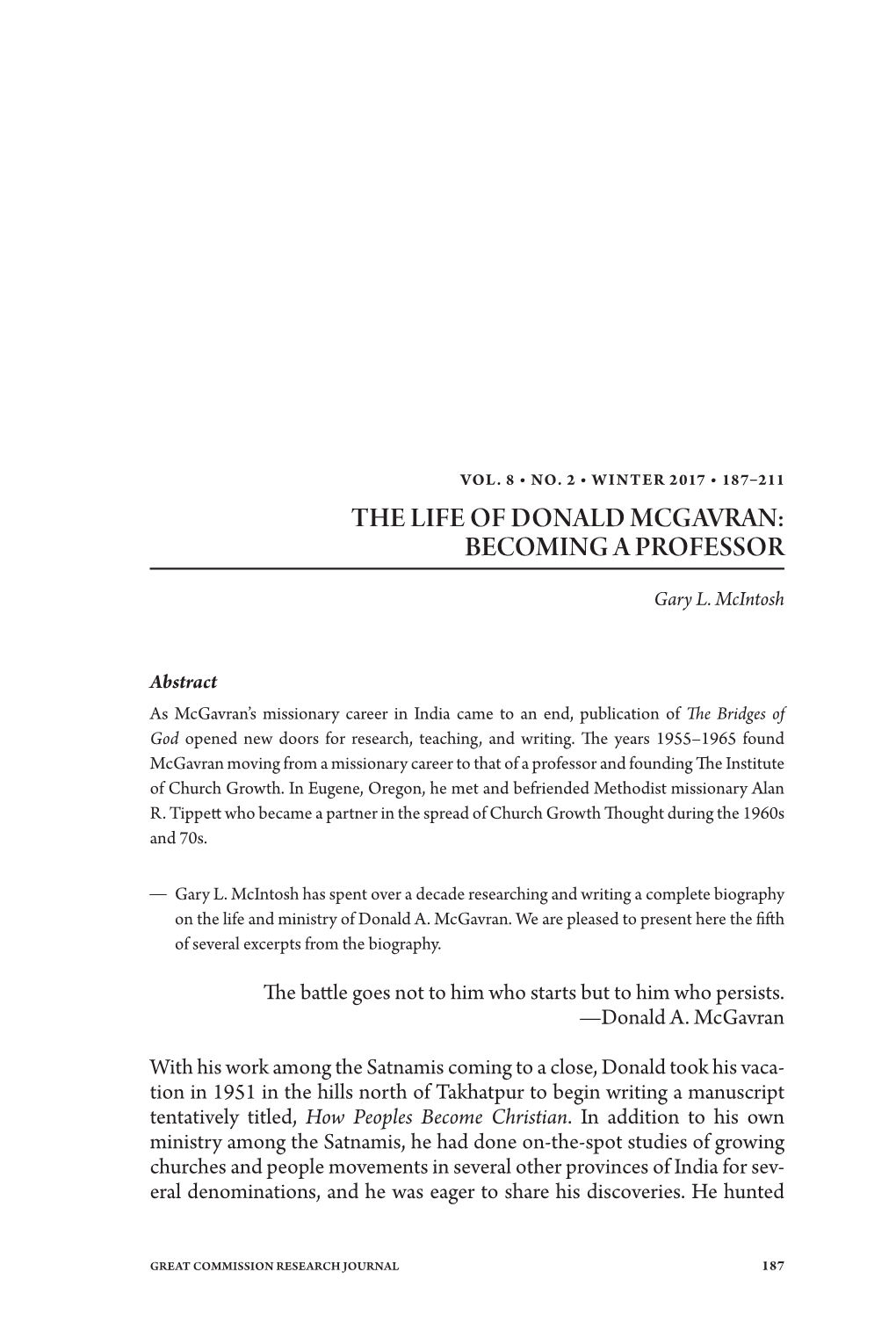 The Life of Donald Mcgavran: Becoming a Professor