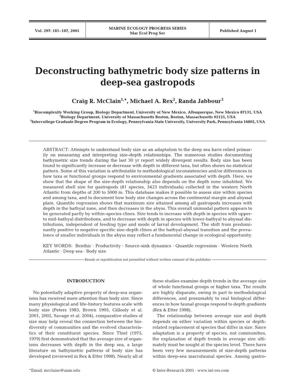 Deconstructing Bathymetric Body Size Patterns in Deep-Sea Gastropods