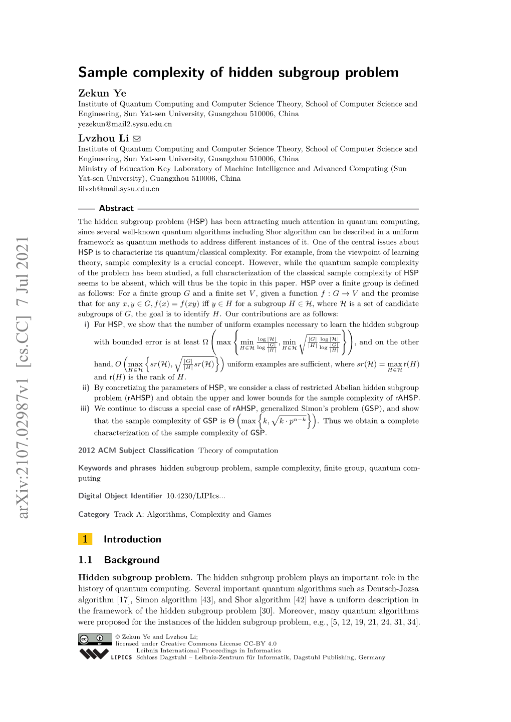 Sample Complexity of Hidden Subgroup Problem