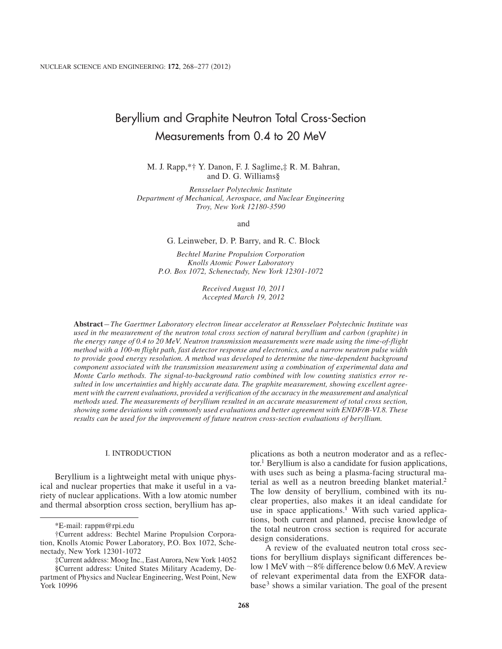 Beryllium and Graphite Neutron Total Cross-Section Measurements from 0.4 to 20 Mev